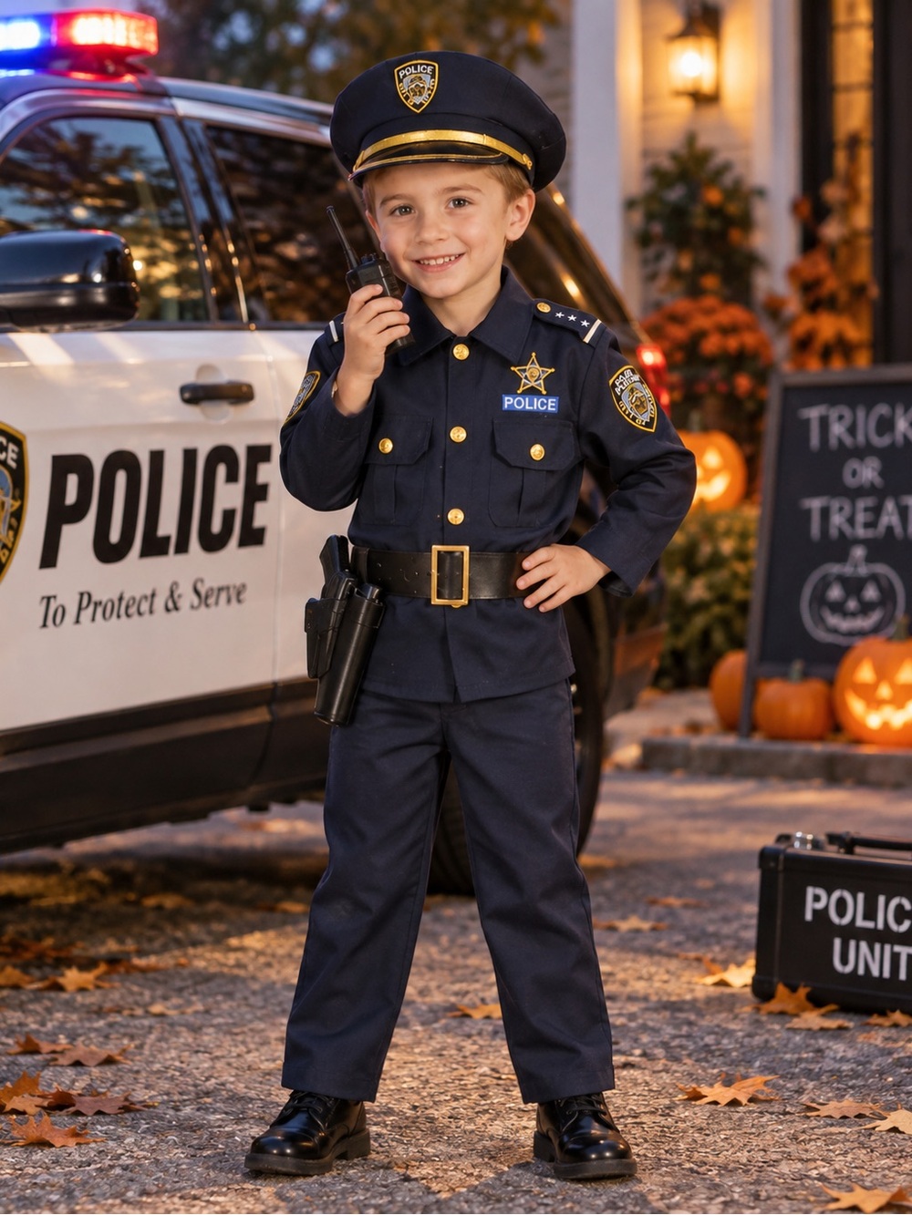 Kids Navy Police Officer Costume with Hat and Badge